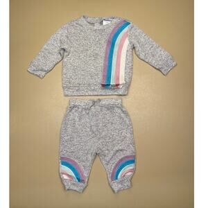 Robeez Baby Girls 2 Pc Rainbow Sweater Jogger Set Gray 3-6 Months EUC